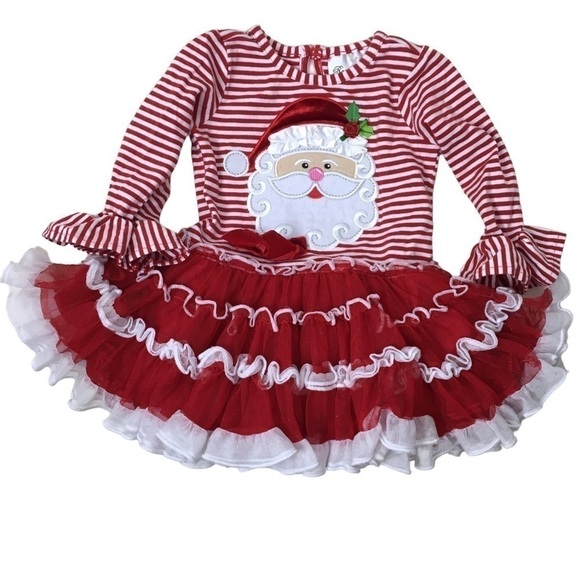 RARE EDITIONS Santa Dress Ruffle Tutu Stripe Christmas Holiday Appliqué Size 18M - Picture 10 of 10